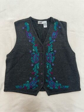 Lucia Charcoal Embroidered V-Neck Sweater Vest